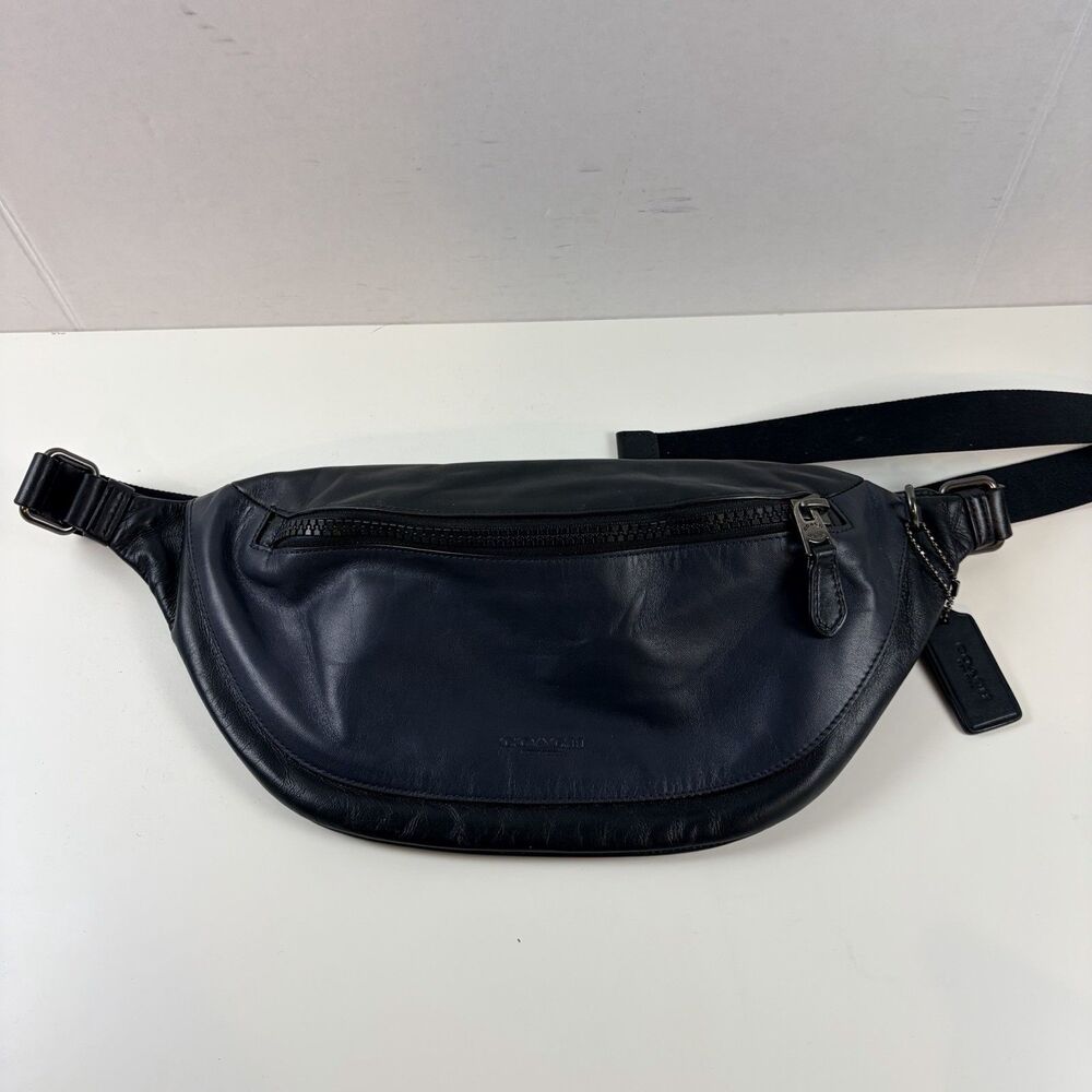 Coach Men's Warren Belt Bag Navy Blue Black Leather